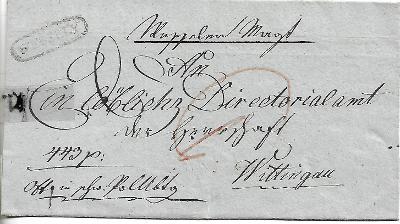 Přebal předznámkového dopisu, 1840, Veselí nad Lužnicí, Třeboň