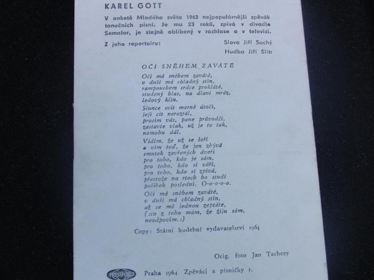 KAREL GOTT, ČESKOSLOVENSKO 1964, CELOSVĚTOVĚ VELMI ZNÁMÝ ZPĚVÁK