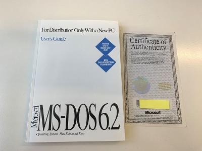 Kniha MS-DOS 6.2 a certifikát, zachovalé do sbírky