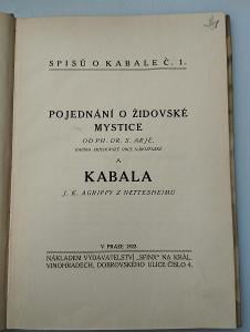 1922*Rabín Smíchovské obce Arje*Pojednání o židovské mystice a Kabala