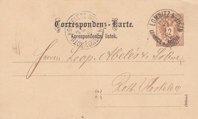 Rakousko, Lomnice n. P. 1888, firma (Semily)-Červený Kostelec (Náchod)