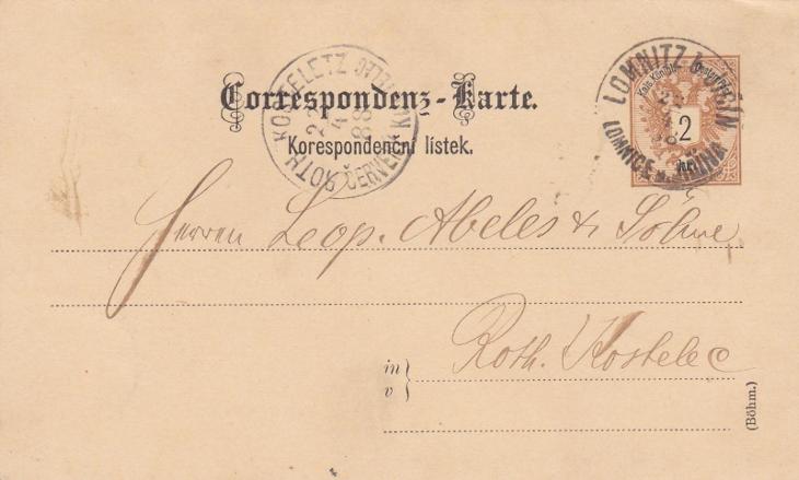 Rakousko, Lomnice n. P. 1888, firma (Semily)-Červený Kostelec (Náchod) - Filatelia