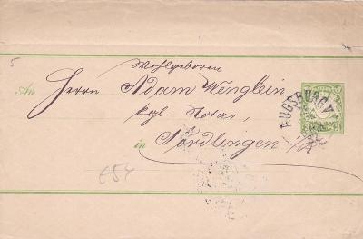 Německo, Bavorsko, novinový rukáv Augsburg 1887 - Nördlingen.