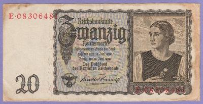 bankovka 20 Marek Reichsmark 1939 říše Německo platná na našem území