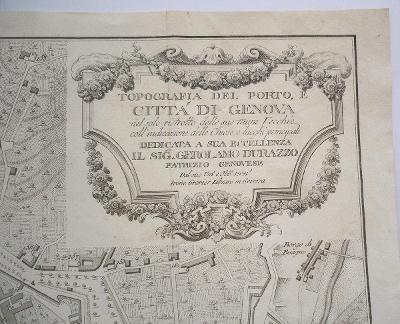 1789 mapa města a přístavu Janov Genova Itálie 