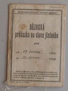 TURNOV - STARÁ LEGITIMACE NA VLAK - ROK 1922  