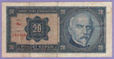 čsl. bankovka 20 Kč Rašín emise 1926 série Ee !! papír Haase neperf.