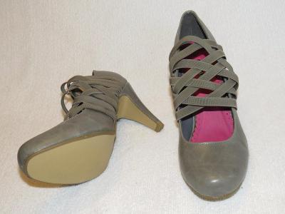 Nová dámská obuv - šedé lodičky s gumičkami přes nárt   č. 39