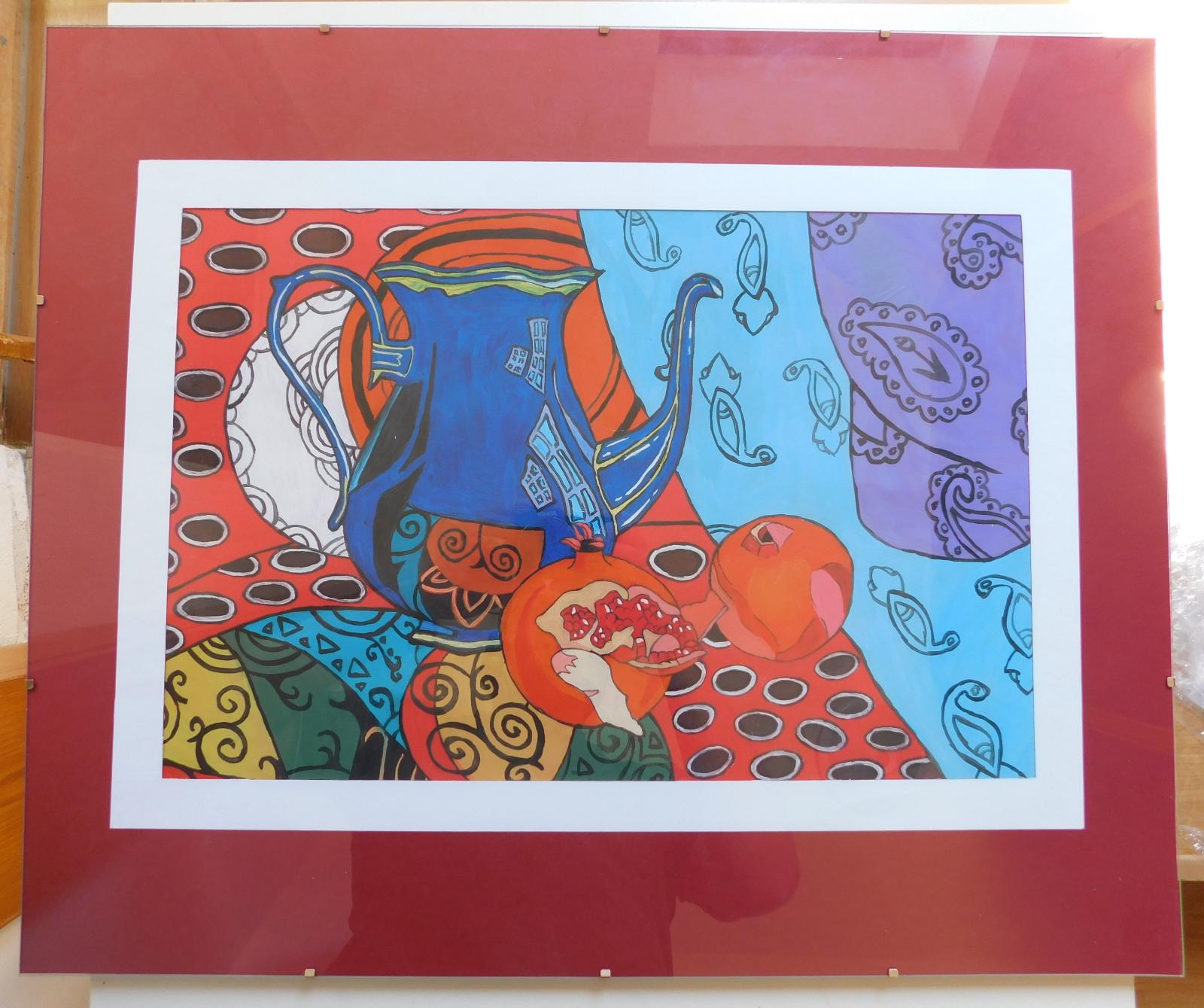 autorský obraz "Granátové čajovanie" 61 x 50 cm. akryl 2019 r - Umenie