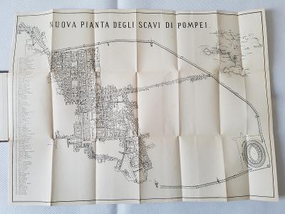 Starožitná mapa plán vykopávek Pompeje Itálie cca 1860