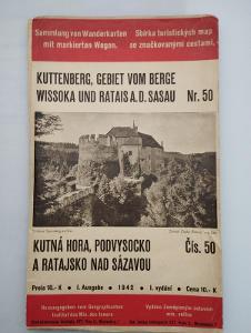 1942*Turistická mapa s značkov.cestami*Kutná Hora*Podvysocko*Ratajsko