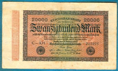 Německo 20000 marek 20.2.1923 tiskárna KH série C vodotisk Hakensterne