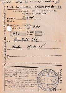 Odpisový doklad, Poštovní spořitelna, Praha