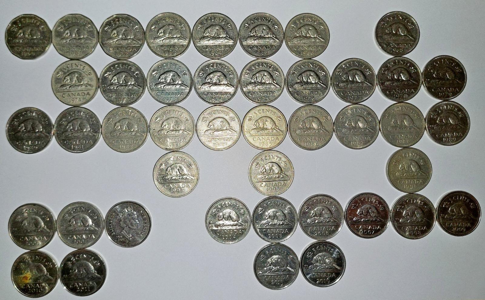 Kanadské 5 Centy (1960 - 2016), 43 Ks, KAŽDÝ JINÝ, Kanada 5 Cent, SADA - Numizmatika