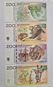 4 paměťní bankovky ZOO Plzeň (celá sada) UNC - nízká čísla