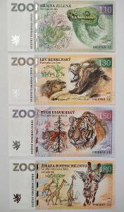 4 paměťní bankovky ZOO Plzeň (celá sada) UNC - nízká čísla