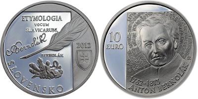 SR, 10 Euro, Anton Bernolák , 2012, Ag 0,900, váha 18 gramů, PROOF 
