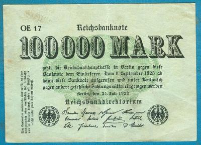 Německo 100 000 marek 25.7.1923 soukromá tiskárna OE Hakensterne