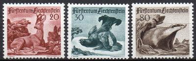 Lichtenštejnsko-Fauna 1950**  Mi.285-287 / 75 €