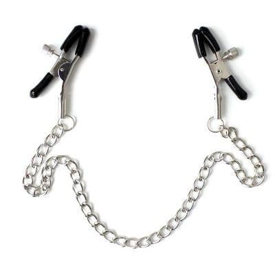 BDSM nerezový kovový řetízek se sponky na bradavky