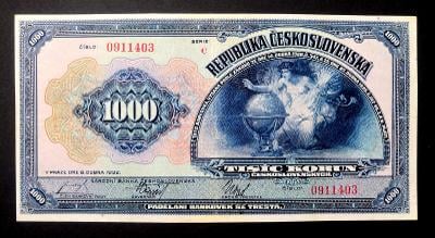 1000 korún 1932, séria C neperforovaná, nádherný stav