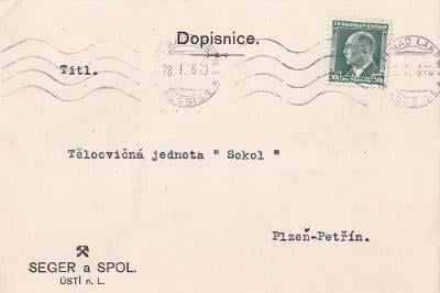 Dopisnice, Tělocvičná jednota, Sokol, 1938