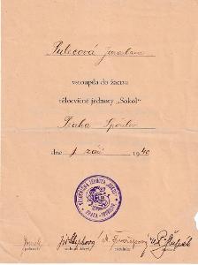 Účet, Tělocvičná jednota, Sokol, Praha Spořilov, 1940