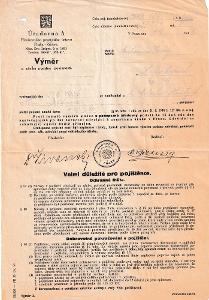 Účet, Výměr, zánik pojistné povinnosti, Praha, 1936