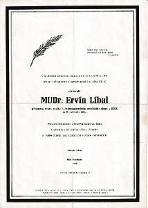 Úmrtní oznámení, plukovník Mudr. Ervín Líbal, 1981
