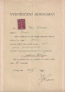 Účet, Vysvědčení seminární, Praha, 1935