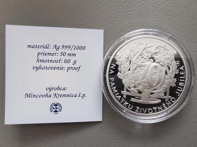 Velká Ag medaile k 70. narozeninám, 60 g, 50 mm, Mincovna Kremnica