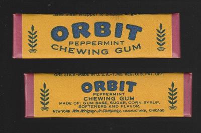 žvýkačkový obal CHEWING GUM ORBIT WWII 1944 vojenská plná žvýkačka