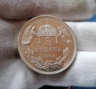 5 korona 1908 KB, mincovna Kremnice, FJI. ( 1848 - 1916 ), TOP STAV!!!