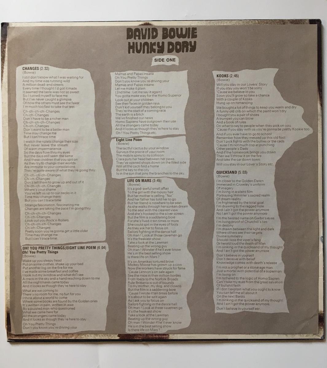 Prodám původní UK vydání LP David Bowie Hunky Dory z roku 1972 - Hudba