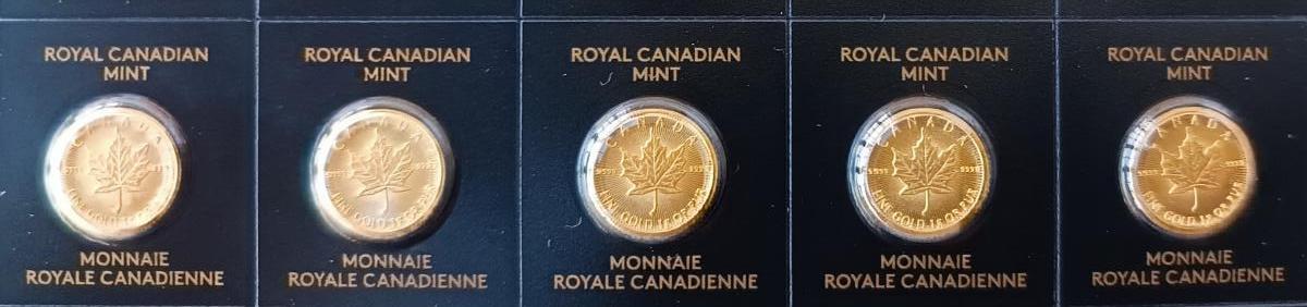 Sada 5x 1gram zlatých investičních mincí Maple Leaf 