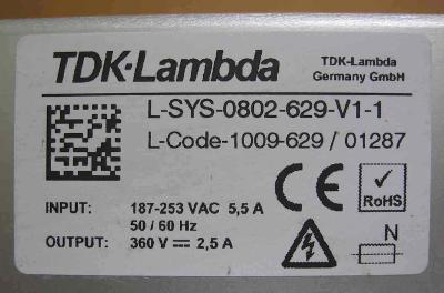 Zdroj spínaný TDK - LAMBDA z 230V 50Hz na 360V= 2,5A