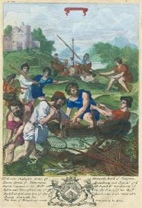 Rybáři rybaření, Blome, kolor.  mědiryt, 1686