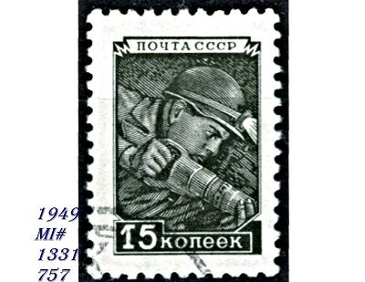 SSSR 1949, horník se sbíječkou