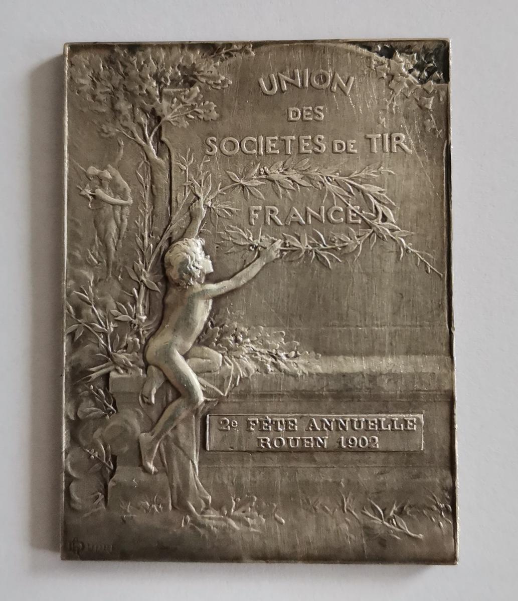 Francúzska Strelecká Únia 1902 secesná strieborná medaila Ag Striebro - Numizmatika