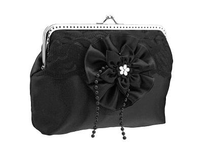 Dámská společenská kabelka černá saténová s krajkou handmade 
