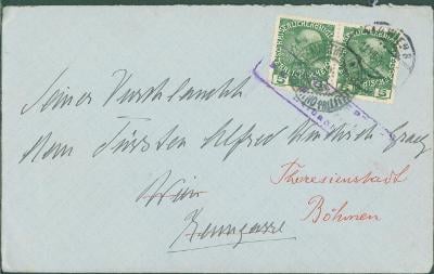 13B2043 Dopis - kníže Alfréd Windischgrätz Vídeň - dosíláno Terezín R!