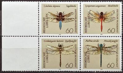 BUNDESPOST: MiNr.1546-1549 Dragonflies 60pf, Block of 4pcs, LK ** 1991