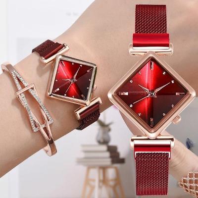 Dámské hodinky - kosočtverec - Relogio - červené + náramek