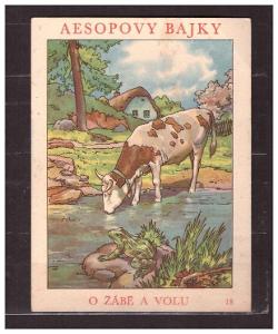 Reklamní barevná kartička-Saponia-Aesopovy bajky-O žábě a volu