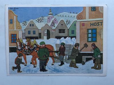 Stará retro pohlednice z minulého století - Vánoce - Josef Lada
