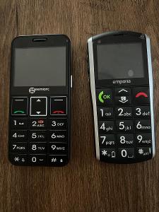 Dva seniorske telefony,bez baterie,nezmama funkčnost
