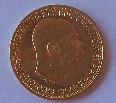 zlatá 10 korona 1909 schwartz ražební lesk
