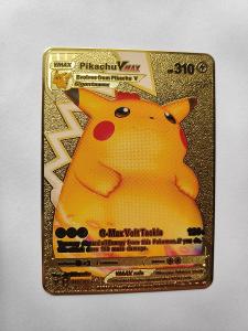 kovová zlatá karta Pikachu Vmax