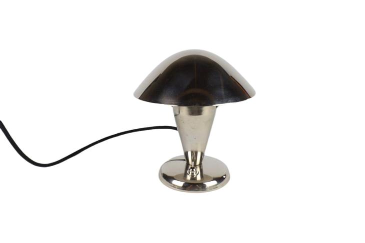 Funkcionalistická stolní niklovaná lampa „hříbek“ - Starožitnosti