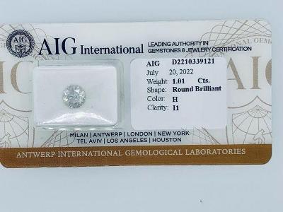 Diamant Brilliant 1.01ct. H/I1 AIG Certified